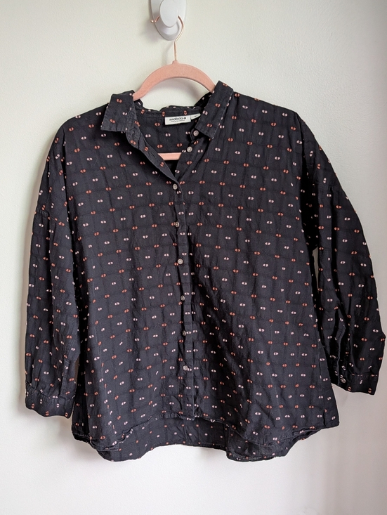 Maloja Tops - MALOJA Black Dots Cotton Casual Oversized Contemporary Button Front Shirt Large
